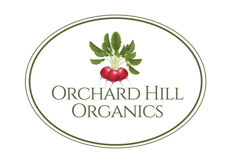 Orchard Hills Logo (1) Logo of Orchard Hill Organics featuring red radishes and green leaves, emphasizing fresh, organic produce and sustainable farming practices.